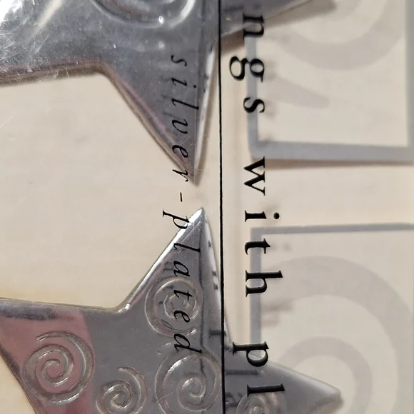 Pier One Star Napkin Rings 4 silver plate with 5 place card holders In box - Picture 5 of 12